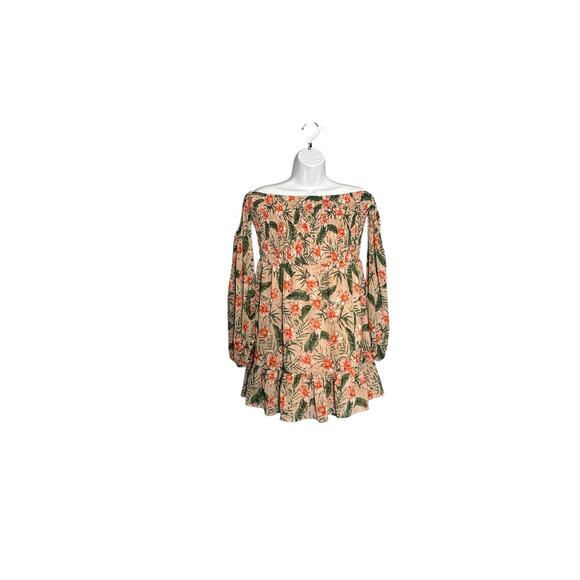 Express Tropical Flower Off The Shoulder Long Sleeve Ruffle Mini Dress Size L - Picture 1 of 4